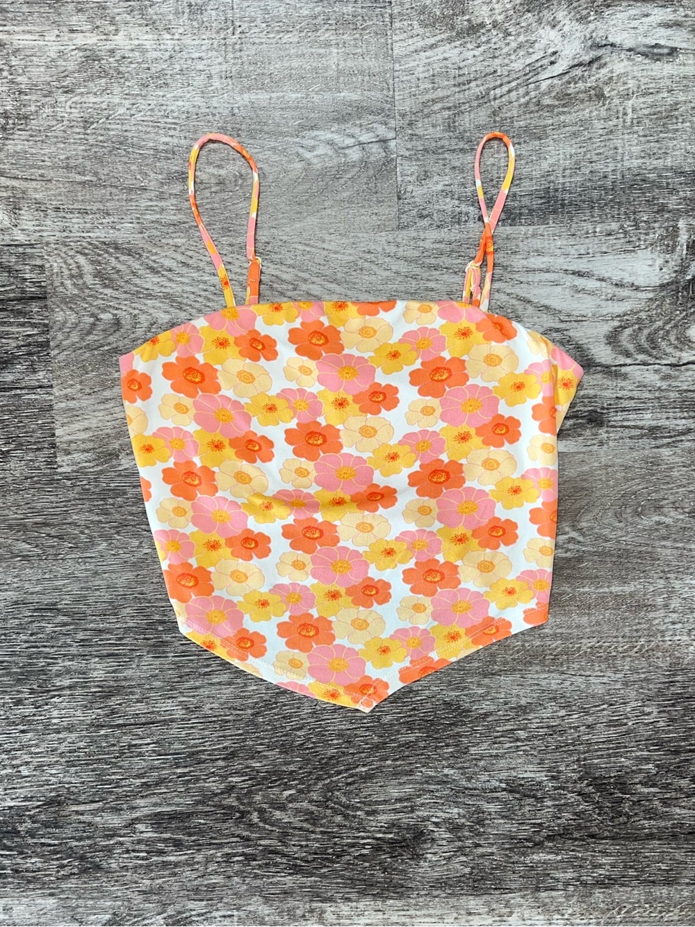 Self Esteem Orange and Pink Floral Printed Cropped Tank Top Women’s Size Medium